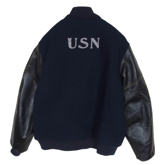 Buzz Rickson's バズリクソンズ BR11332 USN FLIGT INSTRUCTOR JACKET 馬革 レザー袖切替 アメリカ海軍 フライト インストラクター ジャケット ネイビー系 L【中古】