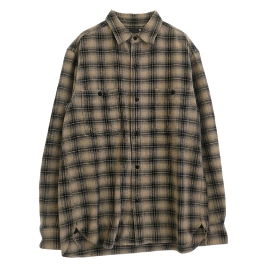 MINEDENIM マインデニム 22AW 2209-5003-07-022 V.Check Flannel Work SH チェック フランネル 長袖 ワーク シャツ ベージュ系 ブラック系 2【美品】【中古】