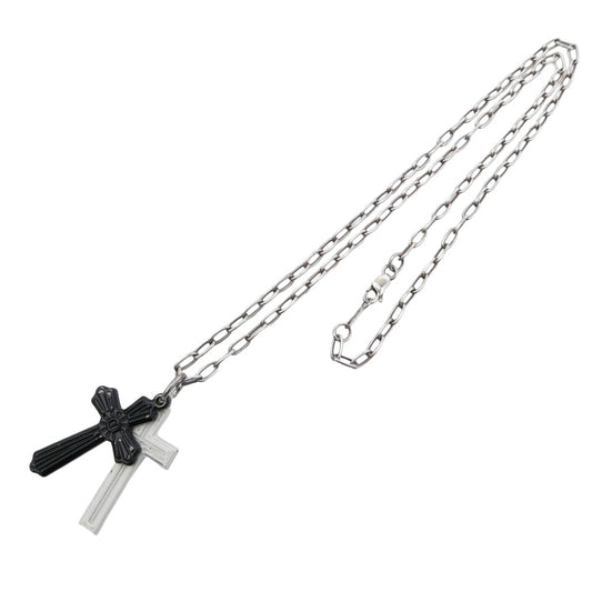 UNDERCOVER アンダーカバー 02AW 魔女の細胞分裂期 2連クロス ペンダントトップ チェーン ネックレス ホワイト系 ブラック系 シルバー系【中古】