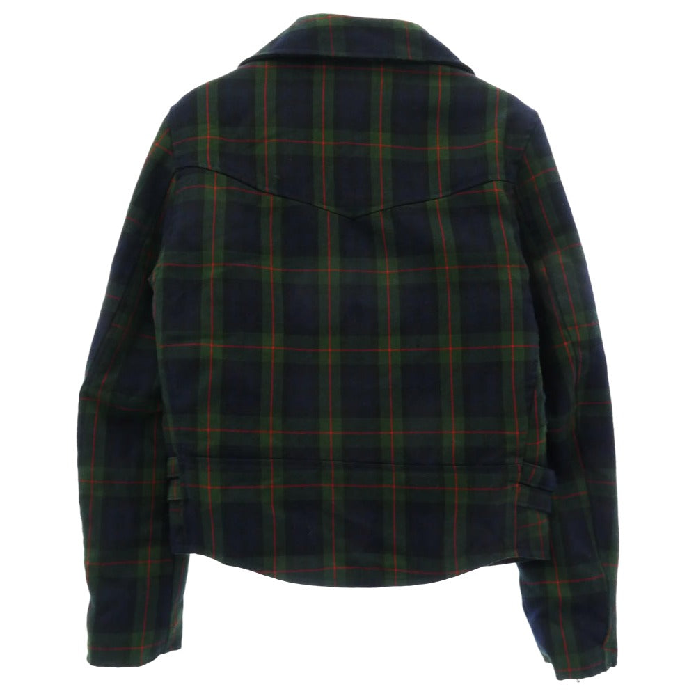 エーシーディーシーラグ チェック柄 ダブル ライダース ジャケット グリーン系 34【中古】