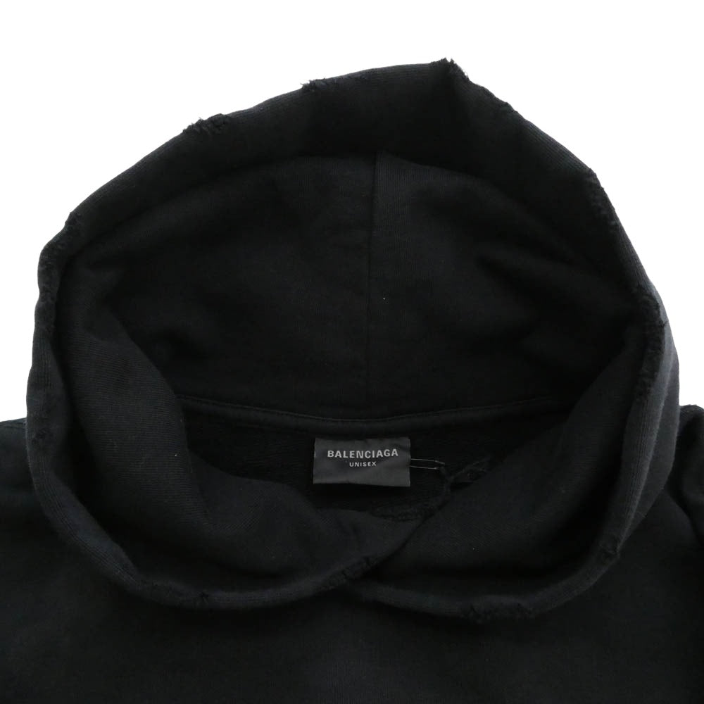 BALENCIAGA バレンシアガ 24SS 761458 TPVU7 Surfer Round Hoodie サーファー ラウンド ロゴプリント ダメージ加工 プルオーバー パーカー フーディー ブラック系 3【極上美品】【中古】