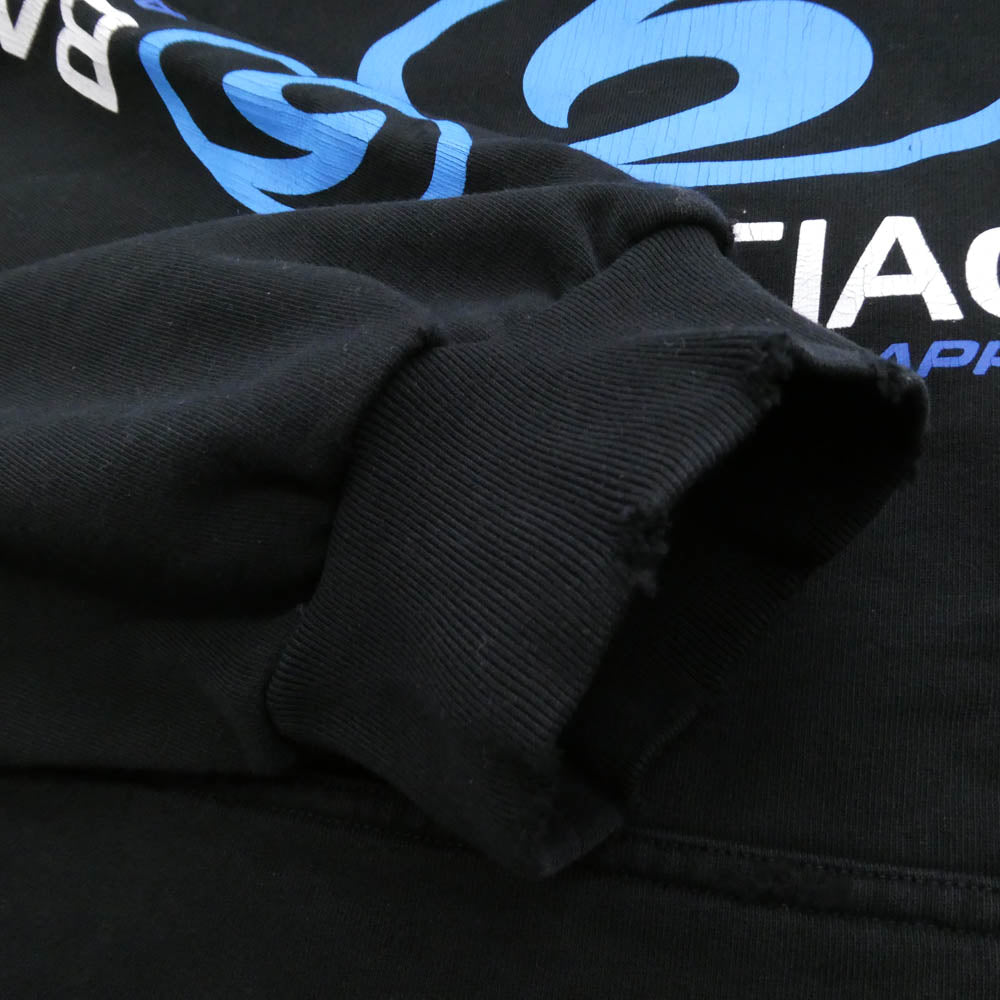 BALENCIAGA バレンシアガ 24SS 761458 TPVU7 Surfer Round Hoodie サーファー ラウンド ロゴプリント ダメージ加工 プルオーバー パーカー フーディー ブラック系 3【極上美品】【中古】