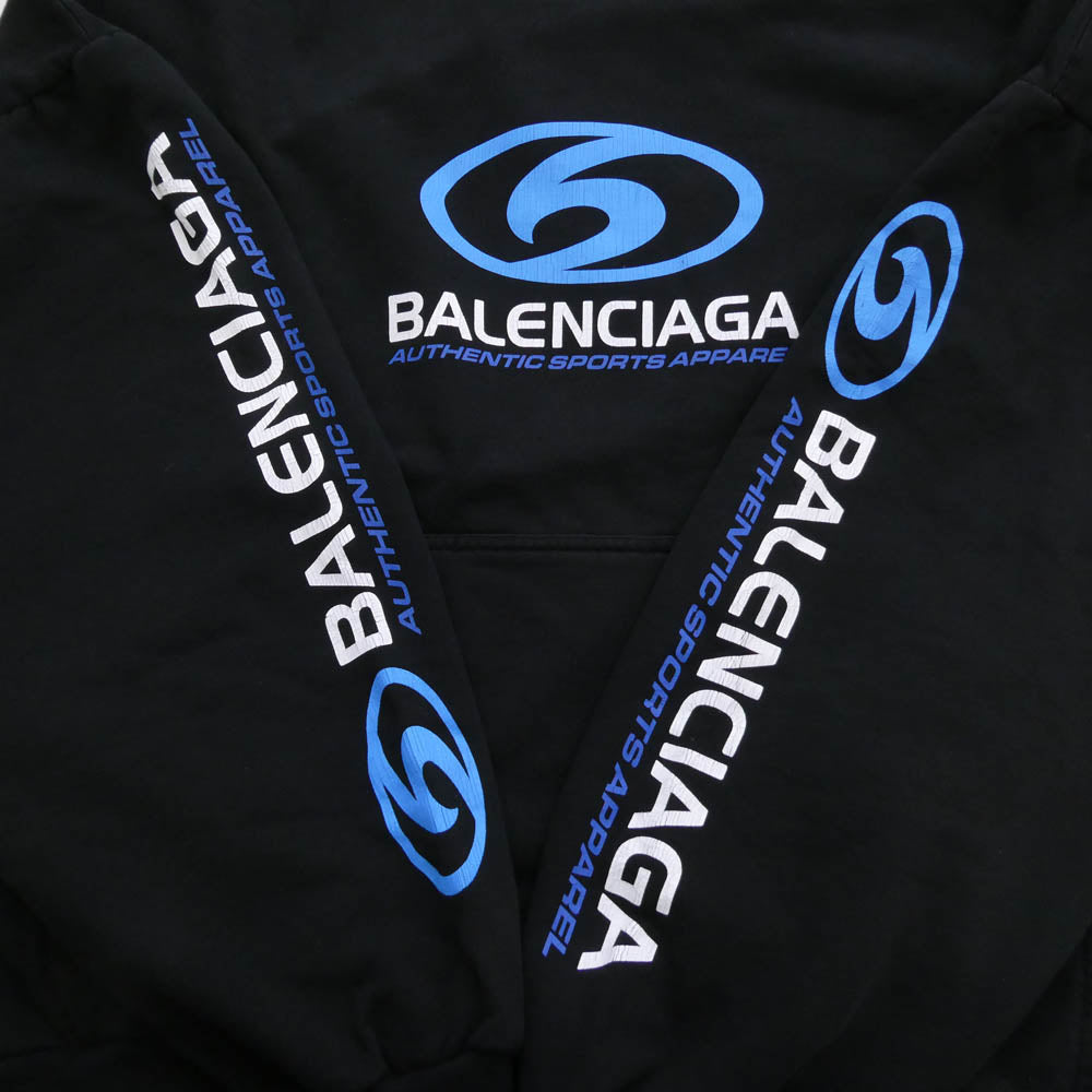 BALENCIAGA バレンシアガ 24SS 761458 TPVU7 Surfer Round Hoodie サーファー ラウンド ロゴプリント ダメージ加工 プルオーバー パーカー フーディー ブラック系 3【極上美品】【中古】