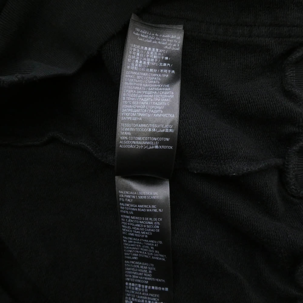 BALENCIAGA バレンシアガ 24SS 761458 TPVU7 Surfer Round Hoodie サーファー ラウンド ロゴプリント ダメージ加工 プルオーバー パーカー フーディー ブラック系 3【極上美品】【中古】