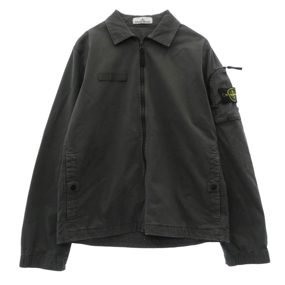 STONE ISLAND ストーンアイランド 24AW K1S151200003 S0004 ORGANIC STRETCH BROKEN TWILL COTTON オーガニック ブロークンツイルコットン ストレッチ ジップアップ 長袖 シャツ ジャケット グレー系 M【中古】