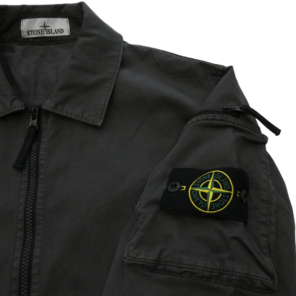 STONE ISLAND ストーンアイランド 24AW K1S151200003 S0004 ORGANIC STRETCH BROKEN TWILL COTTON オーガニック ブロークンツイルコットン ストレッチ ジップアップ 長袖 シャツ ジャケット グレー系 M【中古】