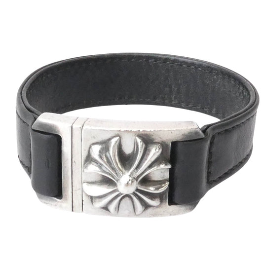 CHROME HEARTS クロムハーツ（原本無） HARNESS CLASP ハーネスクラスプ CHプラス レザー ブレスレット 7inch 7インチ シルバー系 ブラック系 7【中古】