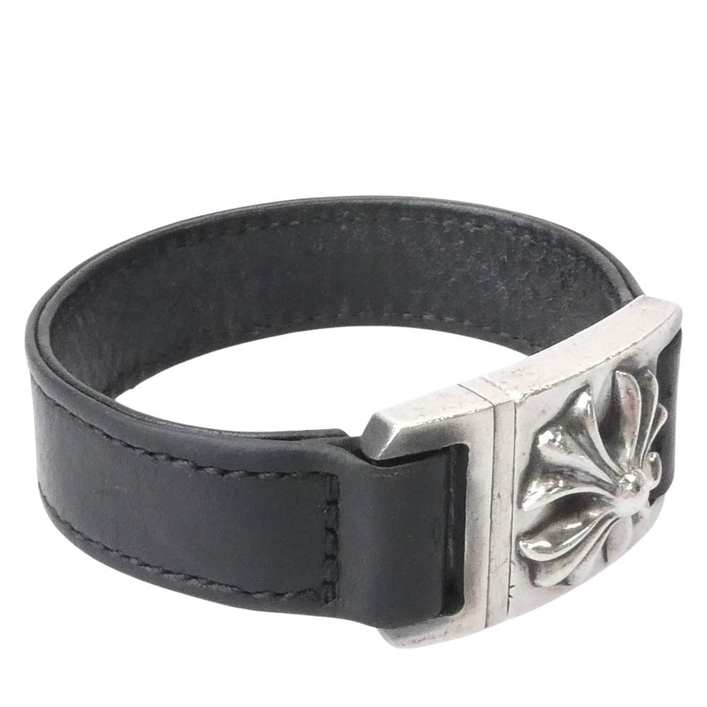 CHROME HEARTS クロムハーツ（原本無） HARNESS CLASP ハーネスクラスプ CHプラス レザー ブレスレット 7inch 7インチ シルバー系 ブラック系 7【中古】