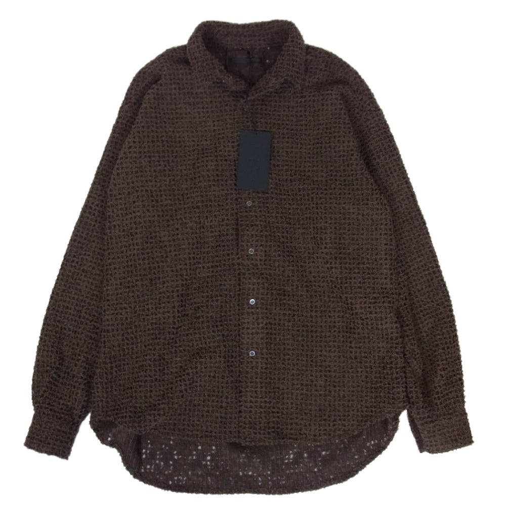 ユハ 26SS 10230703-2 FEATHER LACE SHIRT フェザー レース 長袖 シャツ ジャケット ブラウン系 4【美品】【中古】