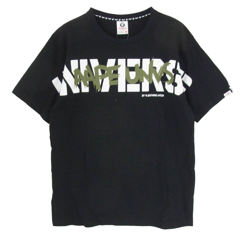 A BATHING APE アベイシングエイプ AAPTEM2818XX8 AAPE エーエイプ Universe ユニバース フロントロゴ Tシャツ 半袖カットソー ブラック系 L【中古】