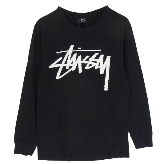 STUSSY ステューシー ストックロゴ プリント クルーネック 長袖カットソー ブラック系 S【中古】