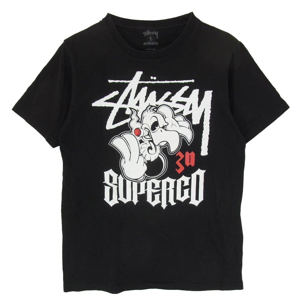STUSSY ステューシー 30周年記念 × Super Co スーパーコー キャラクタープリント Tシャツ 半袖 カットソー ブラック系 S【中古】