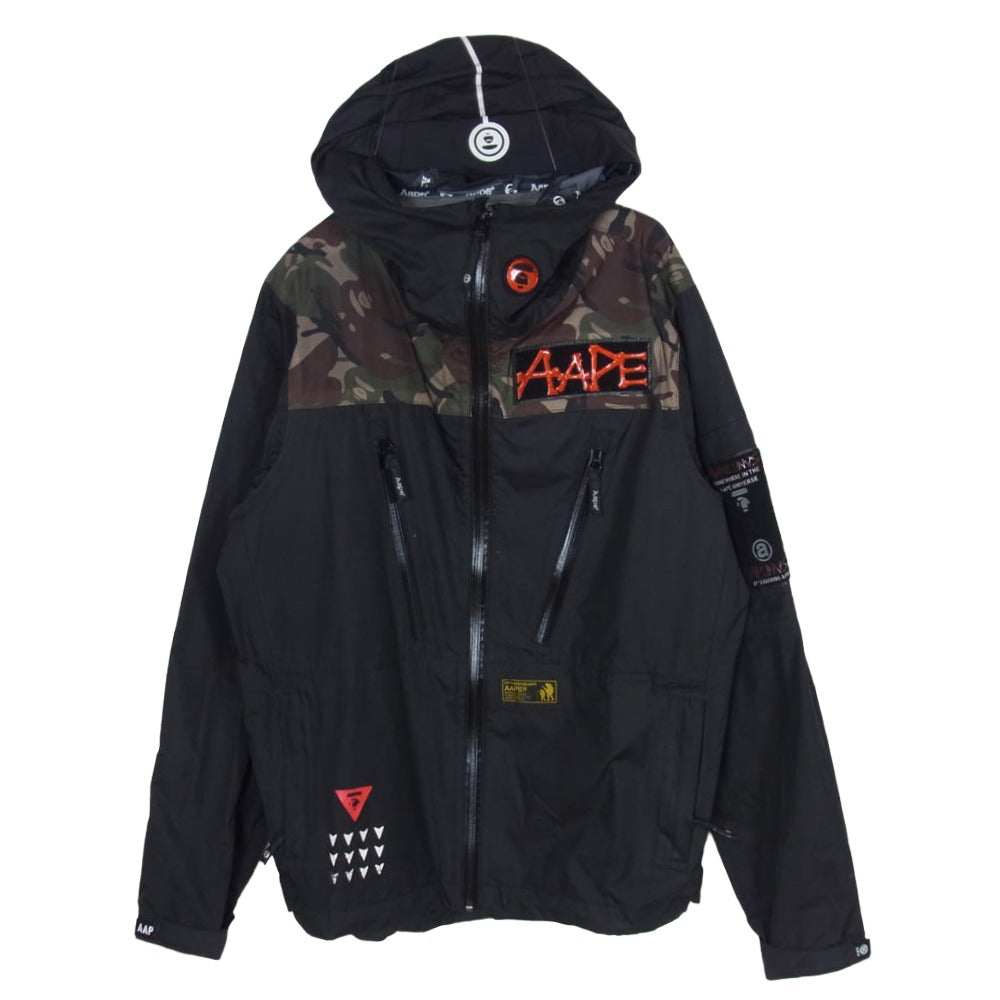 A BATHING APE アベイシングエイプ AAPHJM7116XX7 AAPE エーエイプ カモ柄 フーデッド シェルジャケット マウンテンパーカー ブラック系 M【中古】
