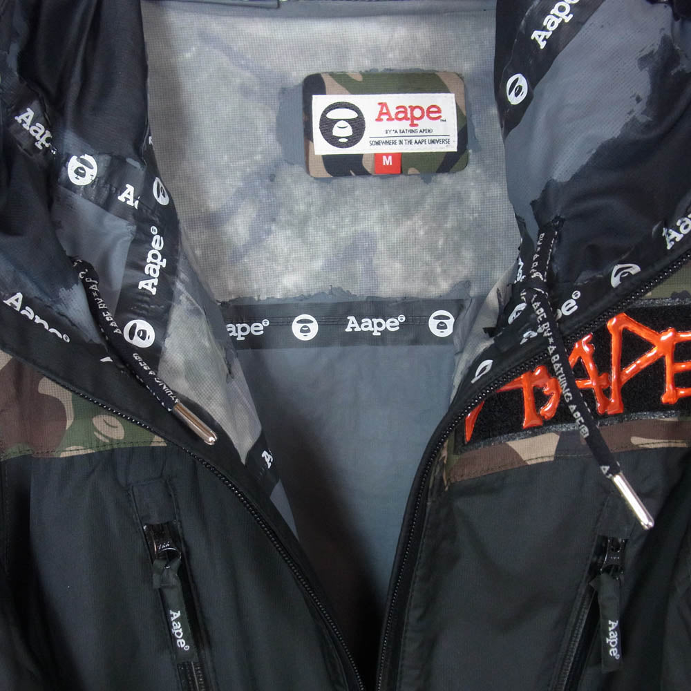 A BATHING APE アベイシングエイプ AAPHJM7116XX7 AAPE エーエイプ カモ柄 フーデッド シェルジャケット マウンテンパーカー ブラック系 M【中古】