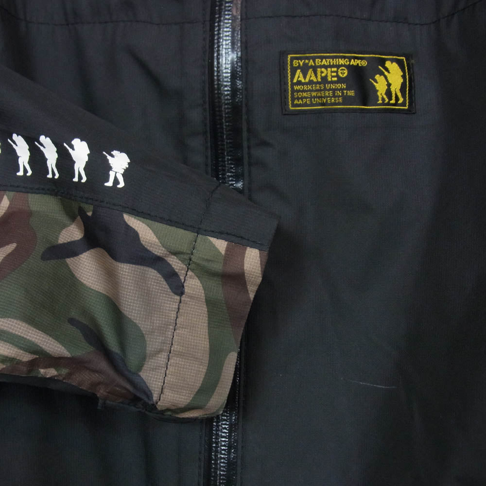 A BATHING APE アベイシングエイプ AAPHJM7116XX7 AAPE エーエイプ カモ柄 フーデッド シェルジャケット マウンテンパーカー ブラック系 M【中古】