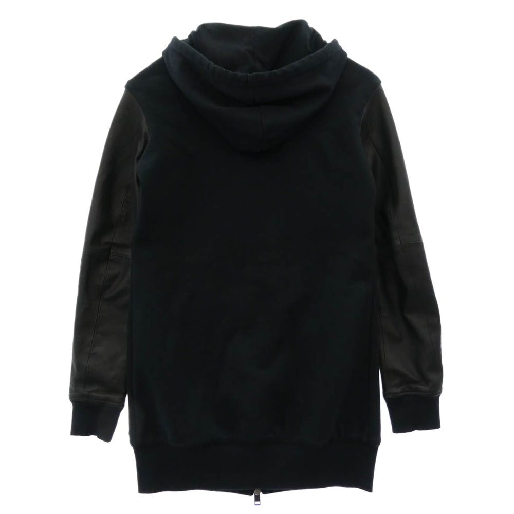 DIESEL ディーゼル TR000084 アーム ラムレザー メタルロゴ ロング ジップ スウェット パーカー ブラック系【中古】