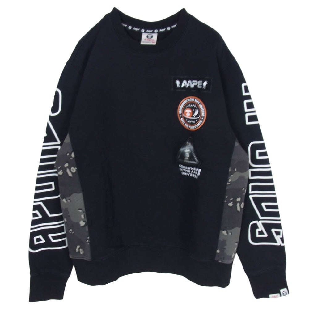 A BATHING APE アベイシングエイプ AAPSWM3240XX7 AAPE エーエイプ Universe ユニバース ロゴワッペン カモ切替 アームプリント スウェット ブラック系 L【中古】