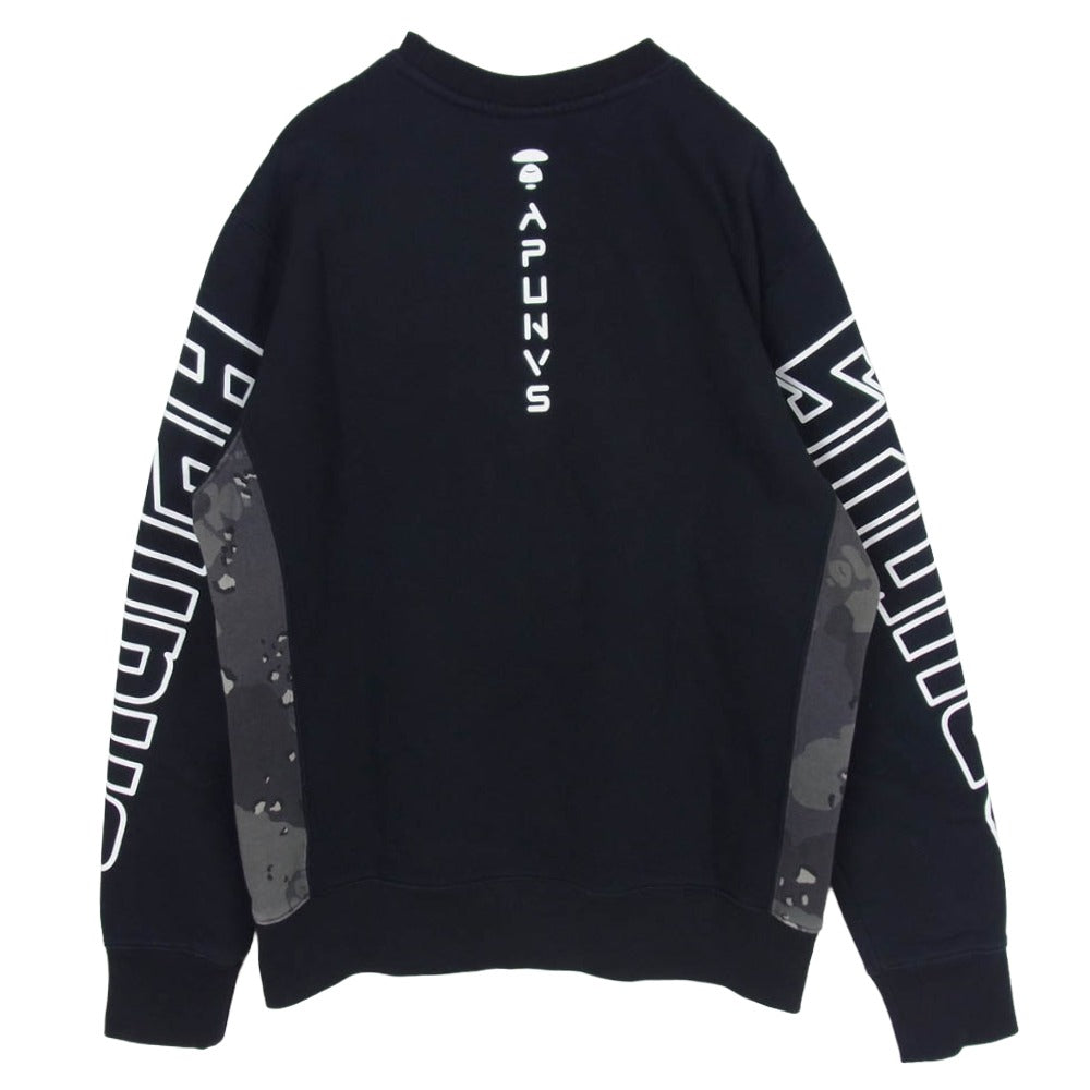 A BATHING APE アベイシングエイプ AAPSWM3240XX7 AAPE エーエイプ Universe ユニバース ロゴワッペン カモ切替 アームプリント スウェット ブラック系 L【中古】