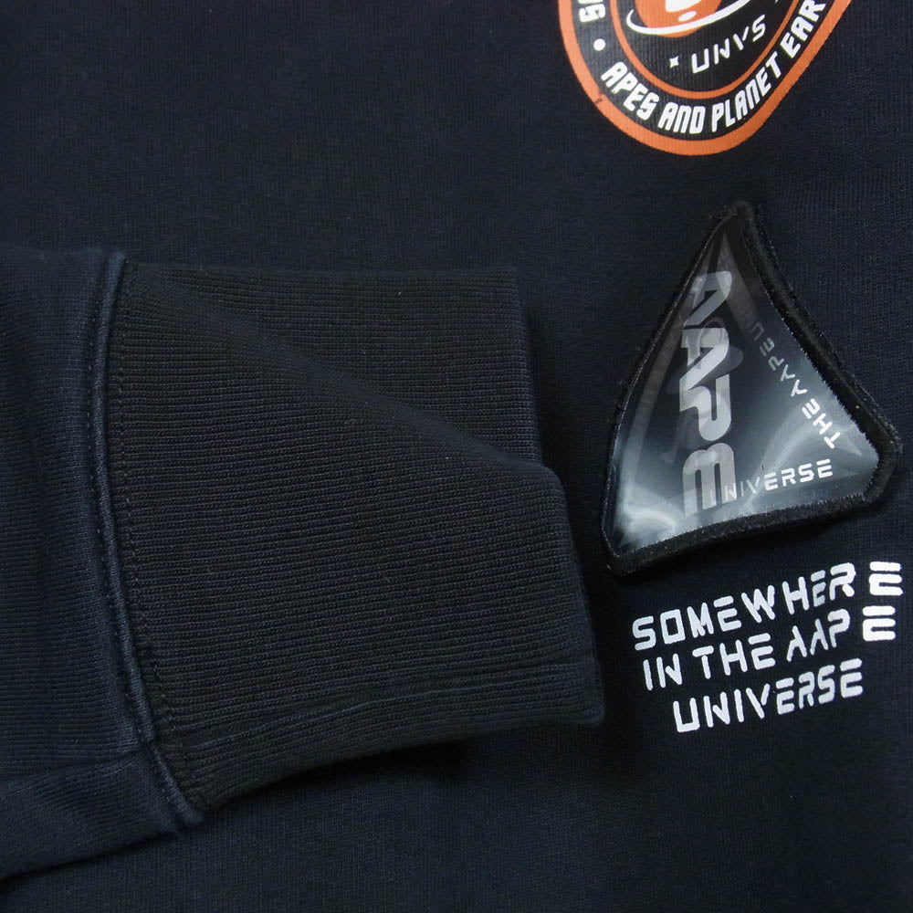 A BATHING APE アベイシングエイプ AAPSWM3240XX7 AAPE エーエイプ Universe ユニバース ロゴワッペン カモ切替 アームプリント スウェット ブラック系 L【中古】