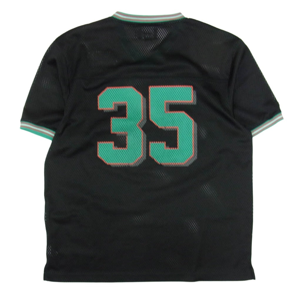 STUSSY ステューシー 35周年 ロゴワッペン Vネック メッシュ フットボールシャツ 半袖カットソー ブラック系 L【中古】