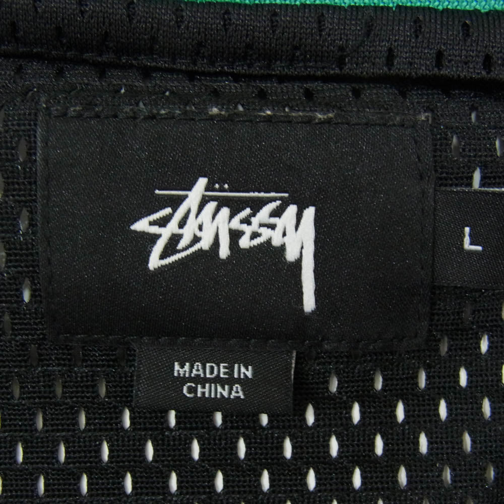 STUSSY ステューシー 35周年 ロゴワッペン Vネック メッシュ フットボールシャツ 半袖カットソー ブラック系 L【中古】