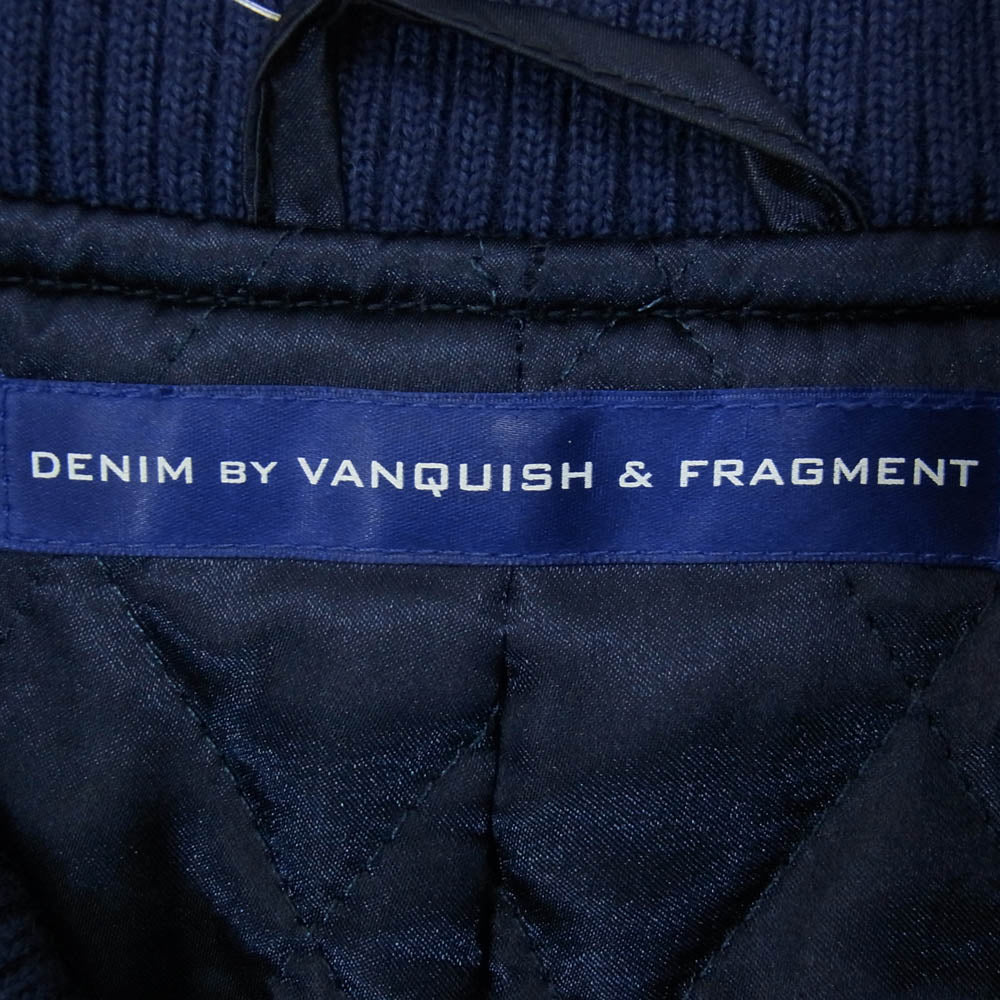 FRAGMENT DESIGN フラグメントデザイン VANQUISH ヴァンキッシュ VFJ2007 × DENIM BY VANQUISH VARSITY JACKET デニムバイヴァンキッシュ ペイント加工 レザーアーム デニム スタジャン ブルゾン インディゴブルー系 S【中古】