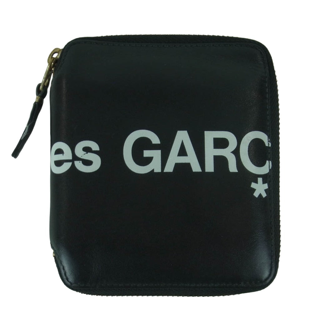 COMME des GARCONS コムデギャルソン SA2100HL Huge Logo ヒュージ ロゴ レザー ラウンドジップ ウォレット 財布 ブラック系【中古】