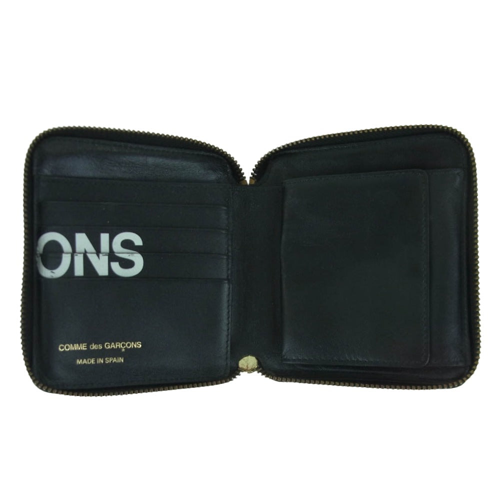 COMME des GARCONS コムデギャルソン SA2100HL Huge Logo ヒュージ ロゴ レザー ラウンドジップ ウォレット 財布 ブラック系【中古】