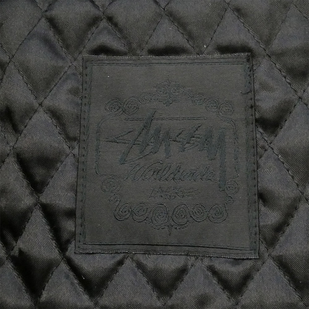 STUSSY ステューシー ベルトネック カウレザー ダブル ライダース ジャケット 牛革 裏地 キルティング ブラック系 L【中古】