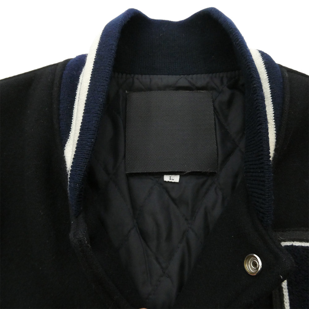 A BATHING APE アベイシングエイプ Cowhide Varsity jacket 牛革 袖 レザー BAPSTA B ワッペン スタジャン バーシティジャケット ブラック ブラック系 L【中古】