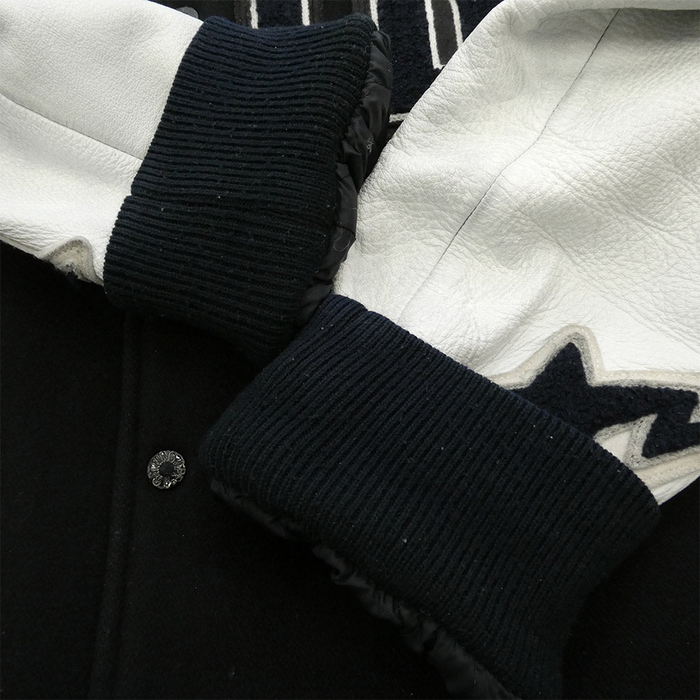 A BATHING APE アベイシングエイプ Cowhide Varsity jacket 牛革 袖 レザー BAPSTA B ワッペン スタジャン バーシティジャケット ブラック ブラック系 L【中古】