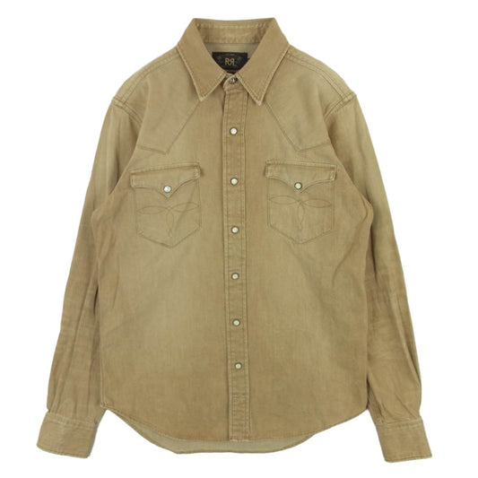 RRL ダブルアールエル ヴィンテージ加工 ウエスタン シャツ 長袖 コットン 中国製 ライトブラウン系 M【中古】