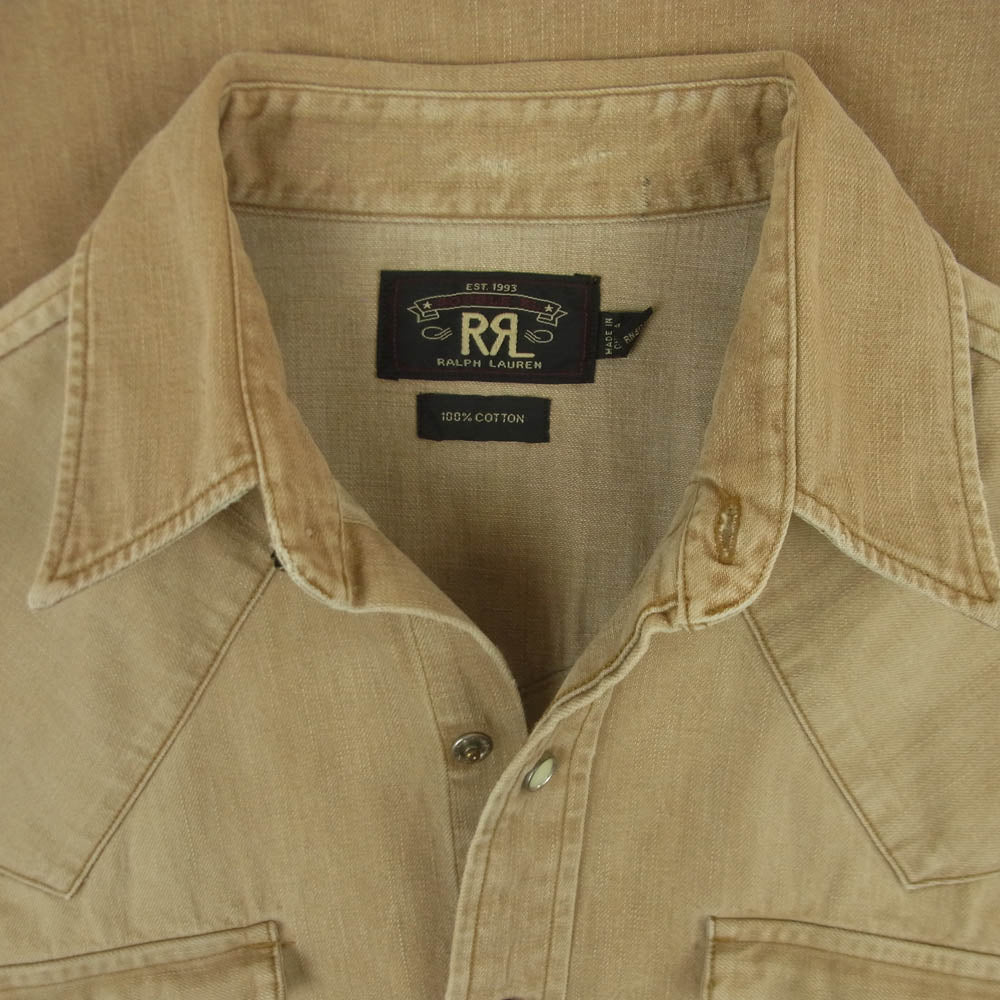 RRL ダブルアールエル ヴィンテージ加工 ウエスタン シャツ 長袖 コットン 中国製 ライトブラウン系 M【中古】