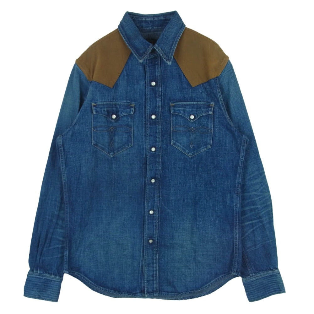 RRL ダブルアールエル USA製 Buffalo Western Jacket shirt ヴィンテージ加工 バッファロー ウエスタン シャツ 長袖 インディゴブルー系 M【美品】【中古】