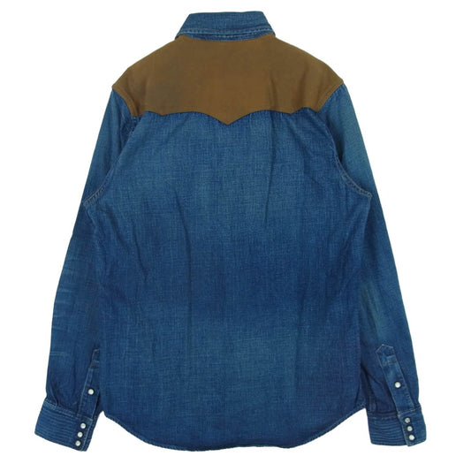 RRL ダブルアールエル USA製 Buffalo Western Jacket shirt ヴィンテージ加工 バッファロー ウエスタン シャツ 長袖 インディゴブルー系 M【美品】【中古】