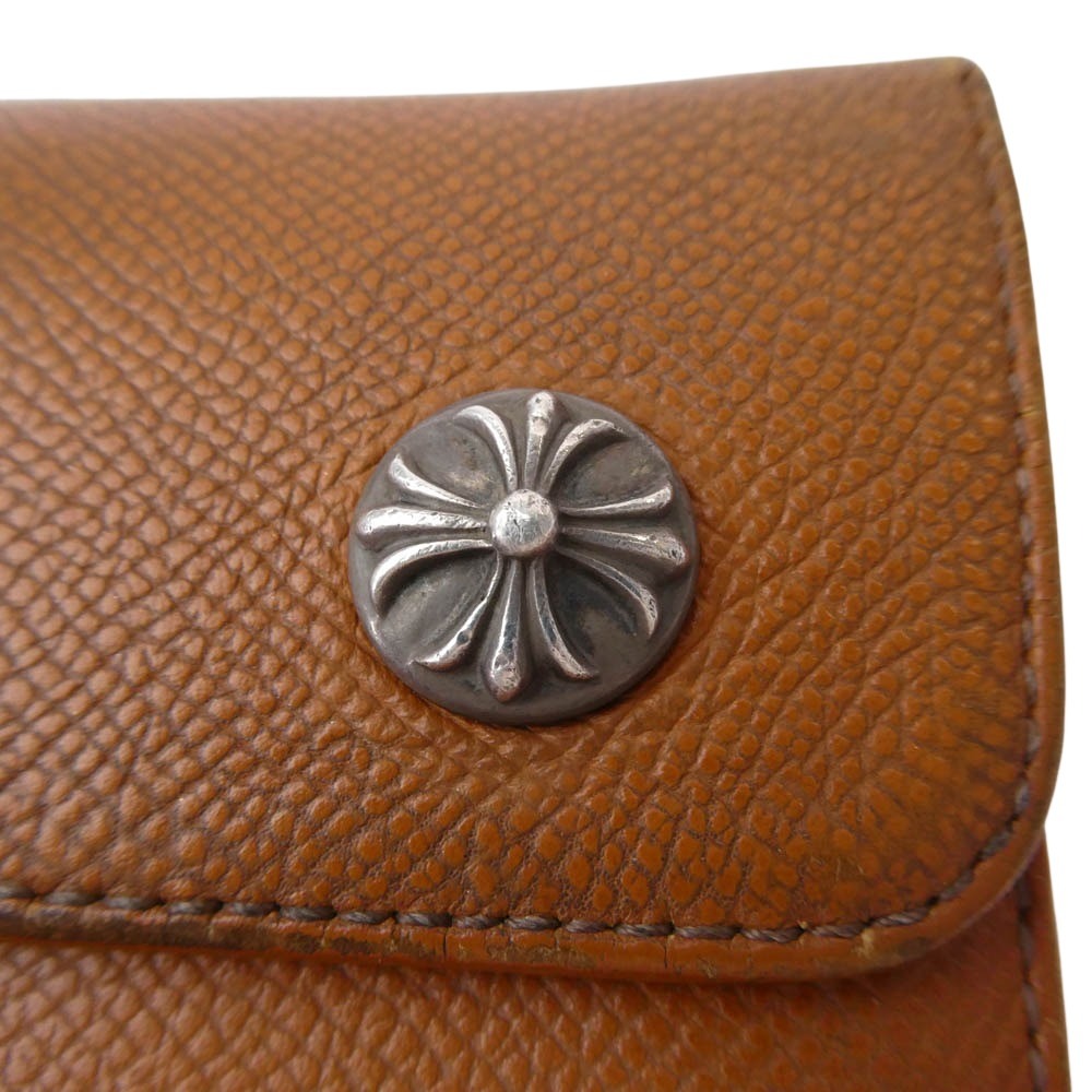 CHROME HEARTS クロムハーツ（原本無） Wave Cross Ball ウェーブ クロスボールボタン ブラウンレザー ウォレット 長財布 ブラウン系 シルバー系【中古】