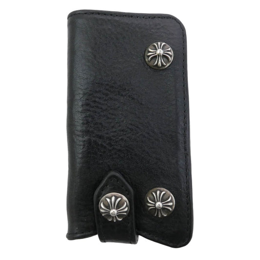 CHROME HEARTS クロムハーツ（原本無） KEY CASE クロスボールボタン レザー キーケース ブラック系 シルバー系【中古】