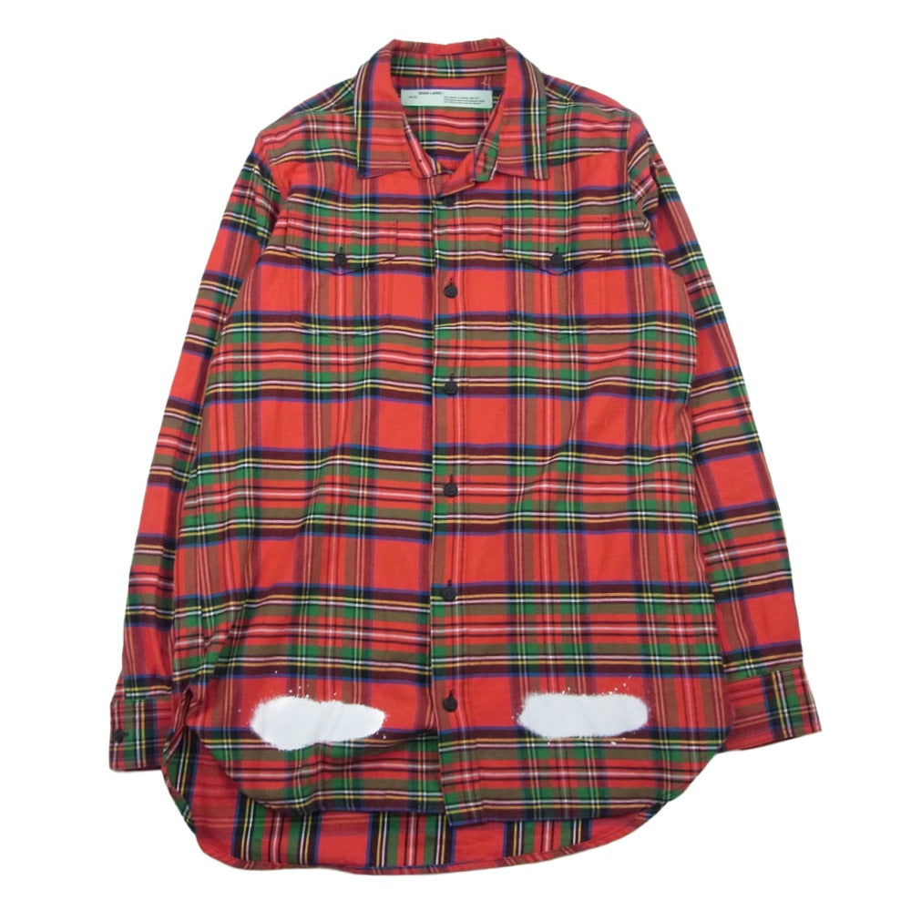 OFF-WHITE オフホワイト 17SS DIAG SPRAY CHECK SHIRT ダイアグナル スプレープリント チェック 長袖シャツ レッド系 M【中古】