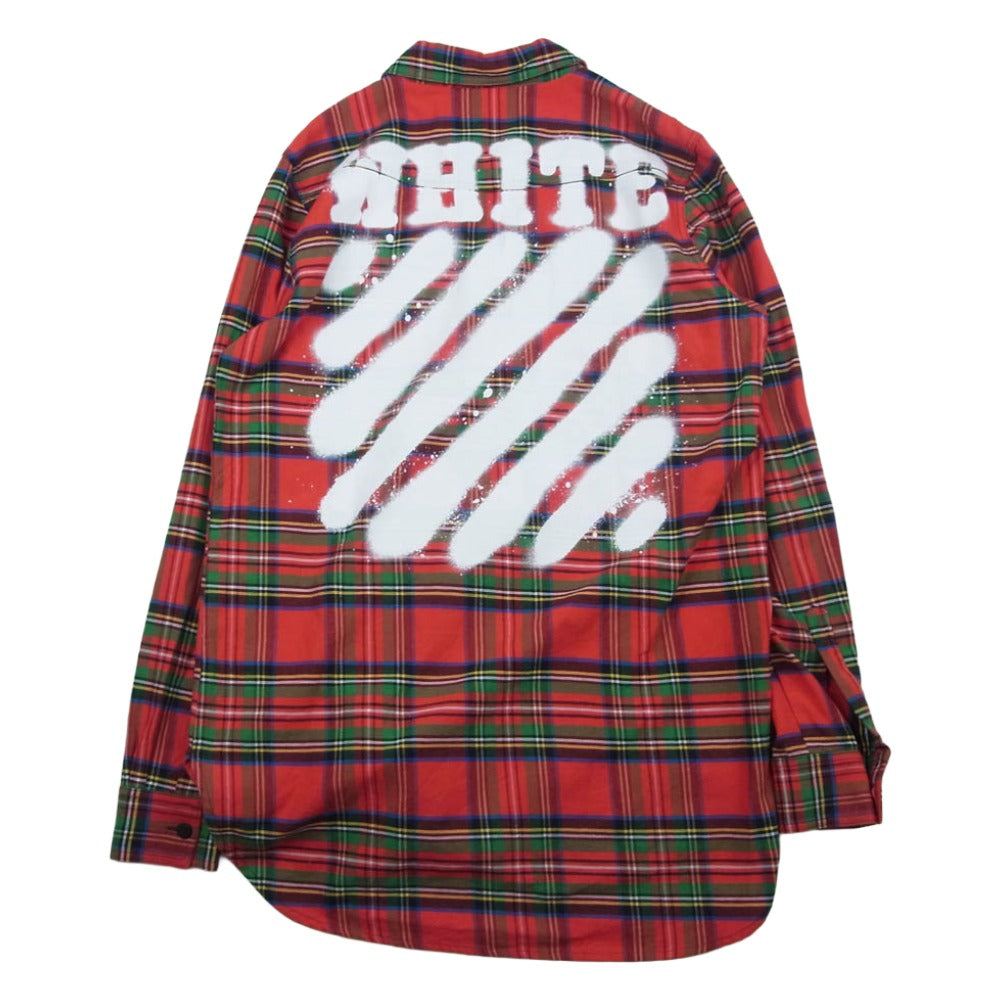 OFF-WHITE オフホワイト 17SS DIAG SPRAY CHECK SHIRT ダイアグナル スプレープリント チェック 長袖シャツ レッド系 M【中古】