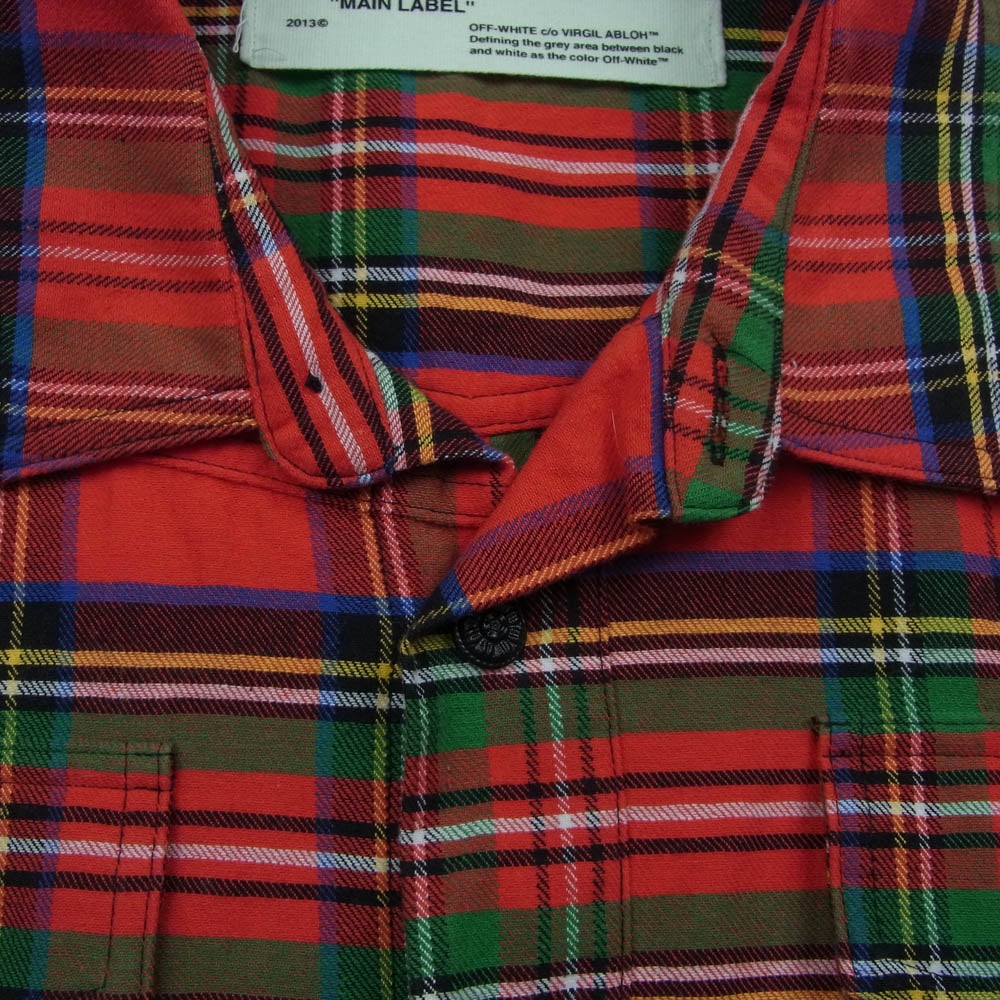 OFF-WHITE オフホワイト 17SS DIAG SPRAY CHECK SHIRT ダイアグナル スプレープリント チェック 長袖シャツ レッド系 M【中古】