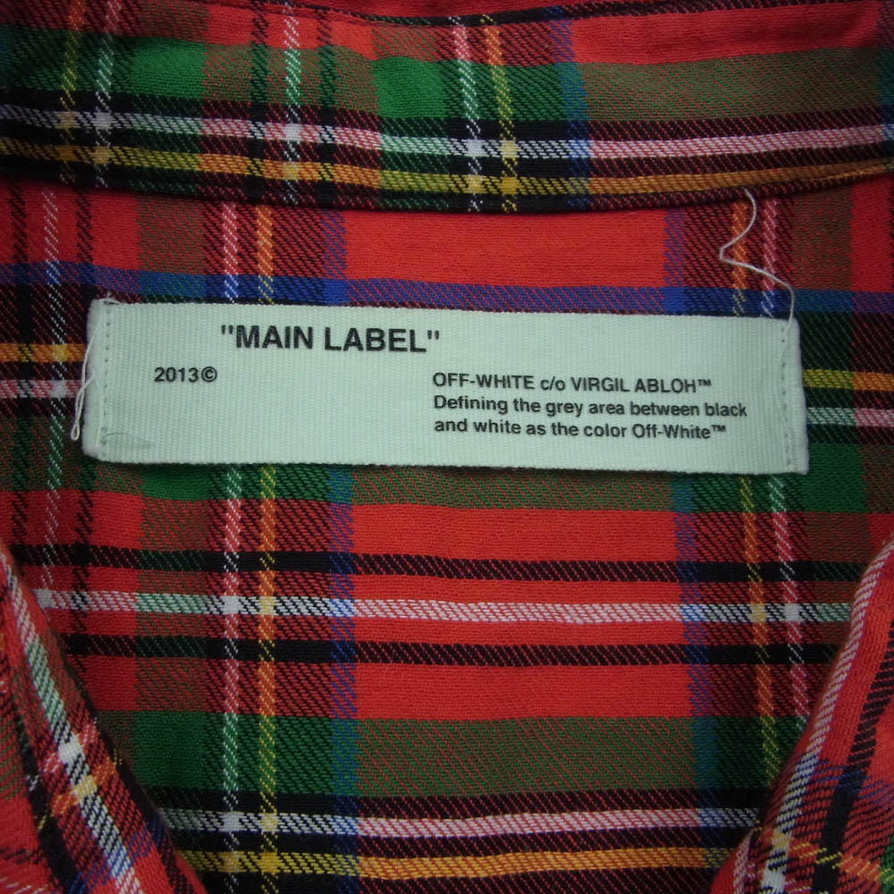 OFF-WHITE オフホワイト 17SS DIAG SPRAY CHECK SHIRT ダイアグナル スプレープリント チェック 長袖シャツ レッド系 M【中古】