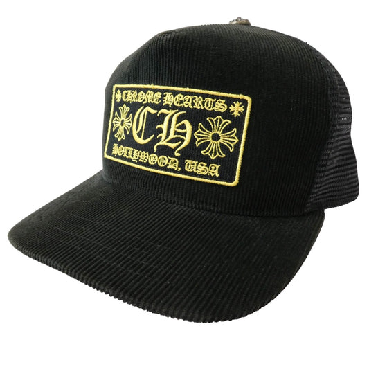 CHROME HEARTS クロムハーツ（原本無） Hollywood Corduroy Trucker Hat ハリウッド コーデュロイ トラッカーハット メッシュ キャップ クロスボール 帽子 ブラック系【中古】