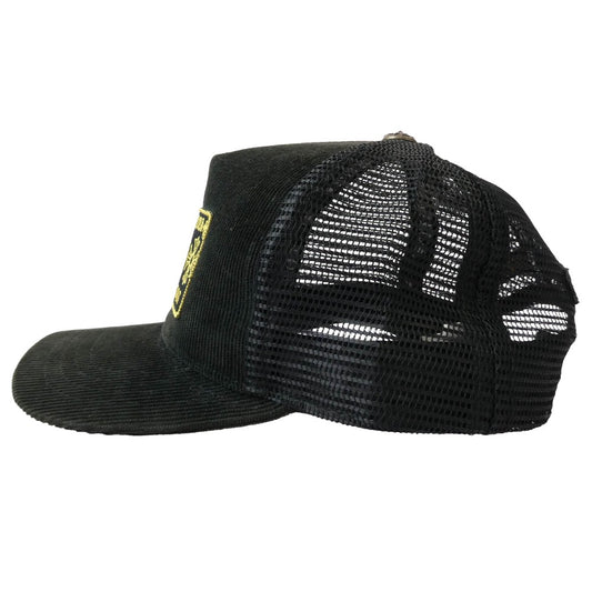 CHROME HEARTS クロムハーツ（原本無） Hollywood Corduroy Trucker Hat ハリウッド コーデュロイ トラッカーハット メッシュ キャップ クロスボール 帽子 ブラック系【中古】