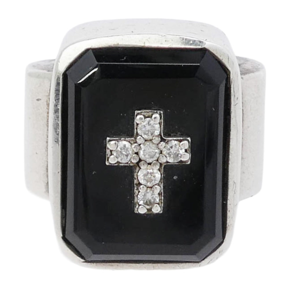 Justin Davis ジャスティンデイビス SRJ100 EMINEM エミネム オニキス クロス ダイヤモンド リング シルバー系 13号【中古】