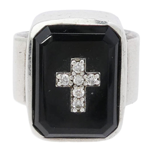 Justin Davis ジャスティンデイビス SRJ100 EMINEM エミネム オニキス クロス ダイヤモンド リング シルバー系 13号【中古】