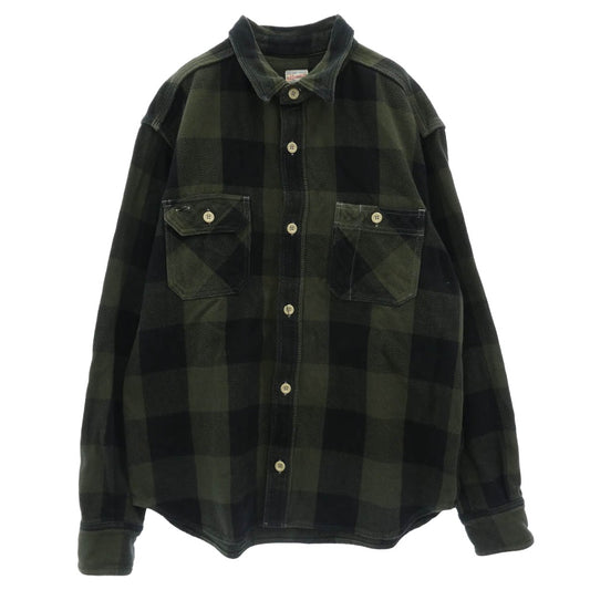 MOMOTARO JEANS 桃太郎ジーンズ ヘリンボーン チェック ネルシャツ グリーン系 42【中古】