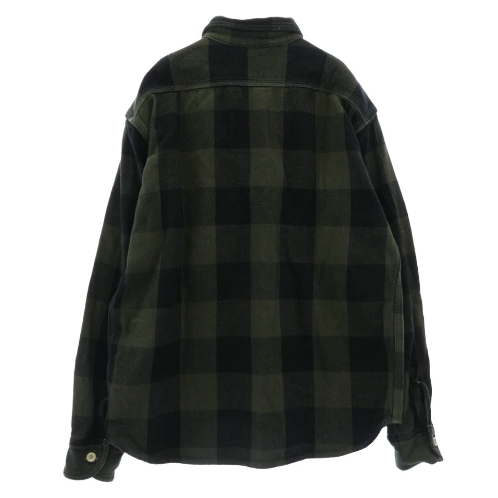 MOMOTARO JEANS 桃太郎ジーンズ ヘリンボーン チェック ネルシャツ グリーン系 42【中古】