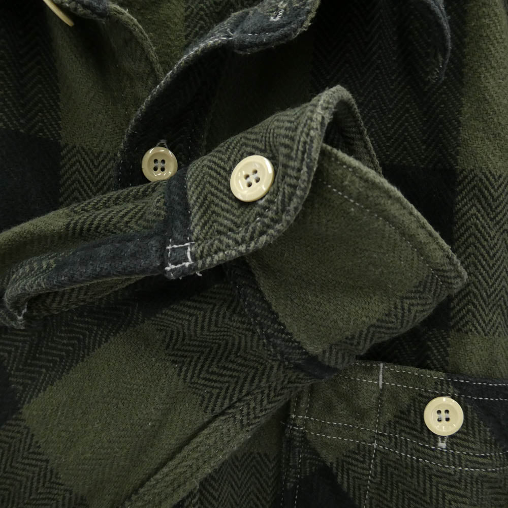 MOMOTARO JEANS 桃太郎ジーンズ ヘリンボーン チェック ネルシャツ グリーン系 42【中古】
