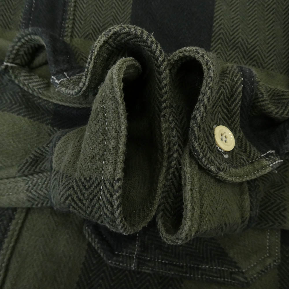 MOMOTARO JEANS 桃太郎ジーンズ ヘリンボーン チェック ネルシャツ グリーン系 42【中古】