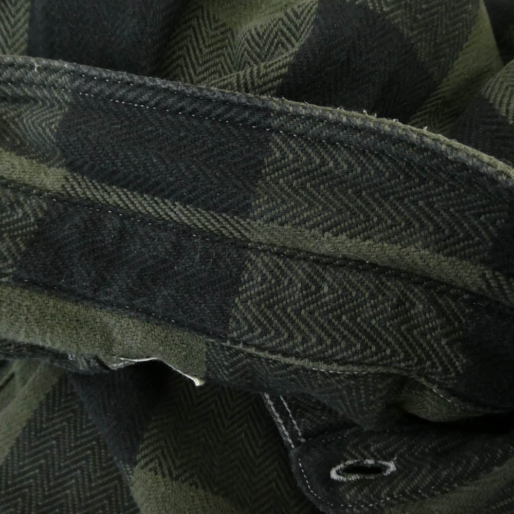 MOMOTARO JEANS 桃太郎ジーンズ ヘリンボーン チェック ネルシャツ グリーン系 42【中古】